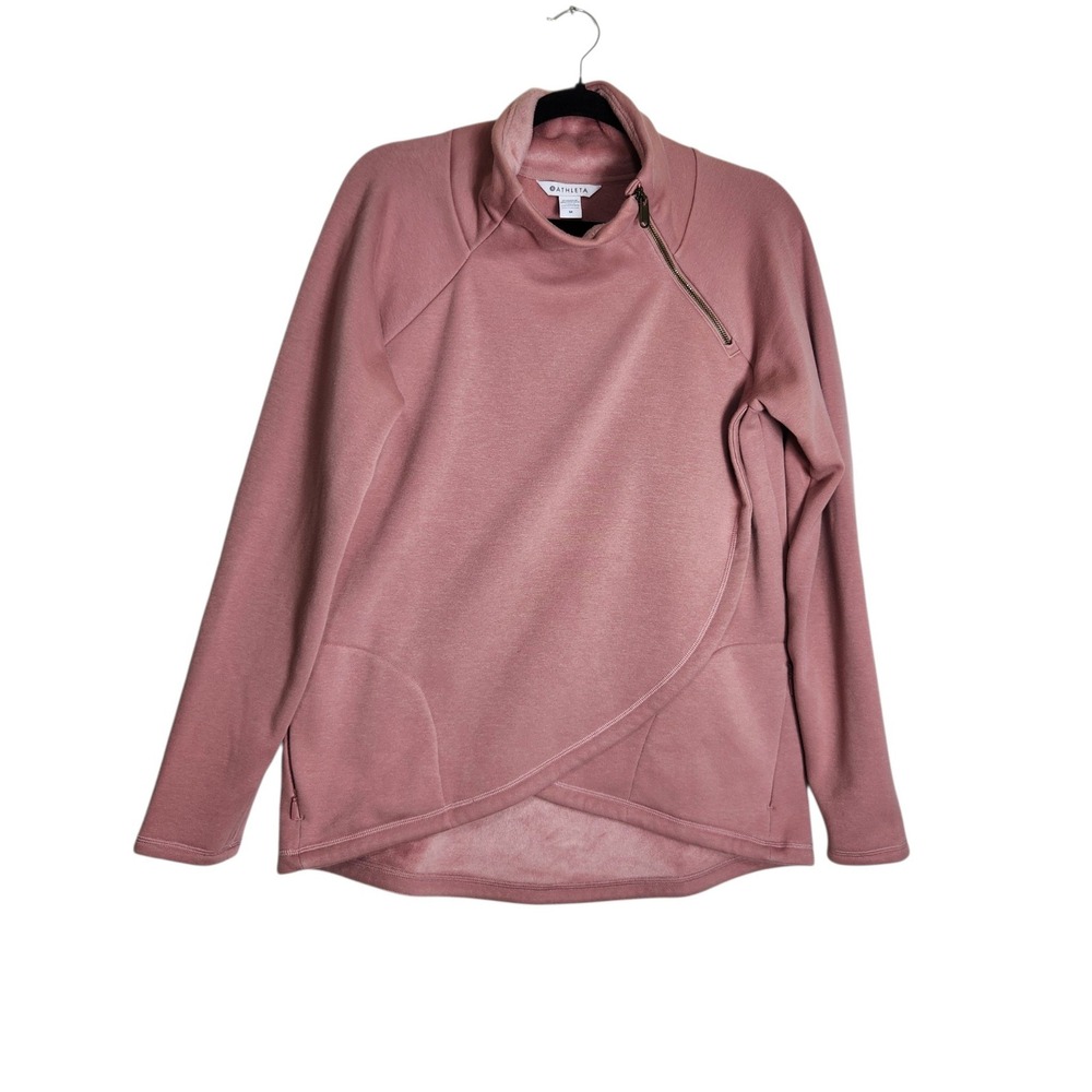 Athleta Cozy Karma Asym Pullover Mauve Pink Fleece Sweatshirt Size M